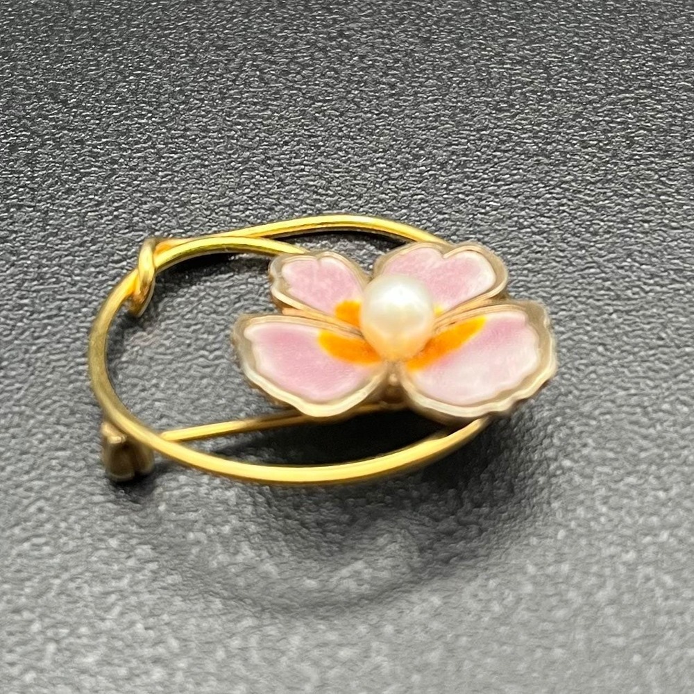 Creed 12K Gold Filled & Sterling Enamel Flower Brooch Mid Century Pearl Pin - Picture 3 of 11